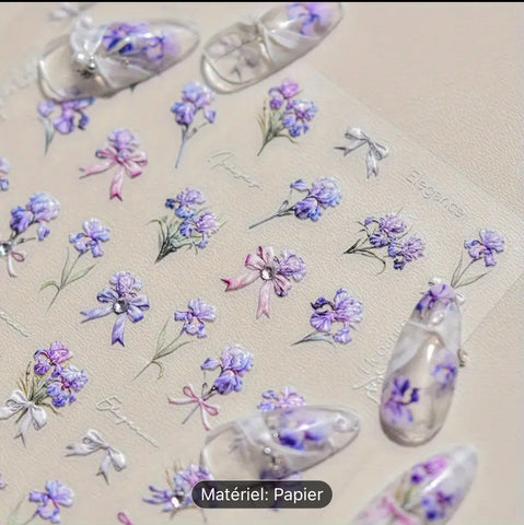 Autocollant pour les ongles fleurs lilas